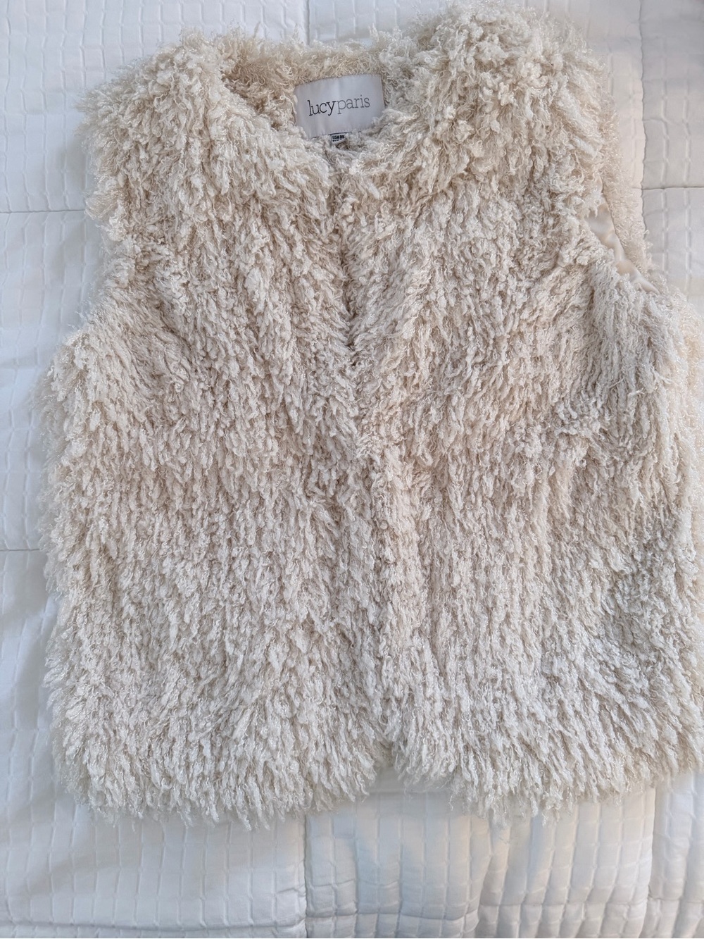 Lucy Paris Like New Shaggy Faux Fur Open-Front Vest - Cream / Ivory - Size XS